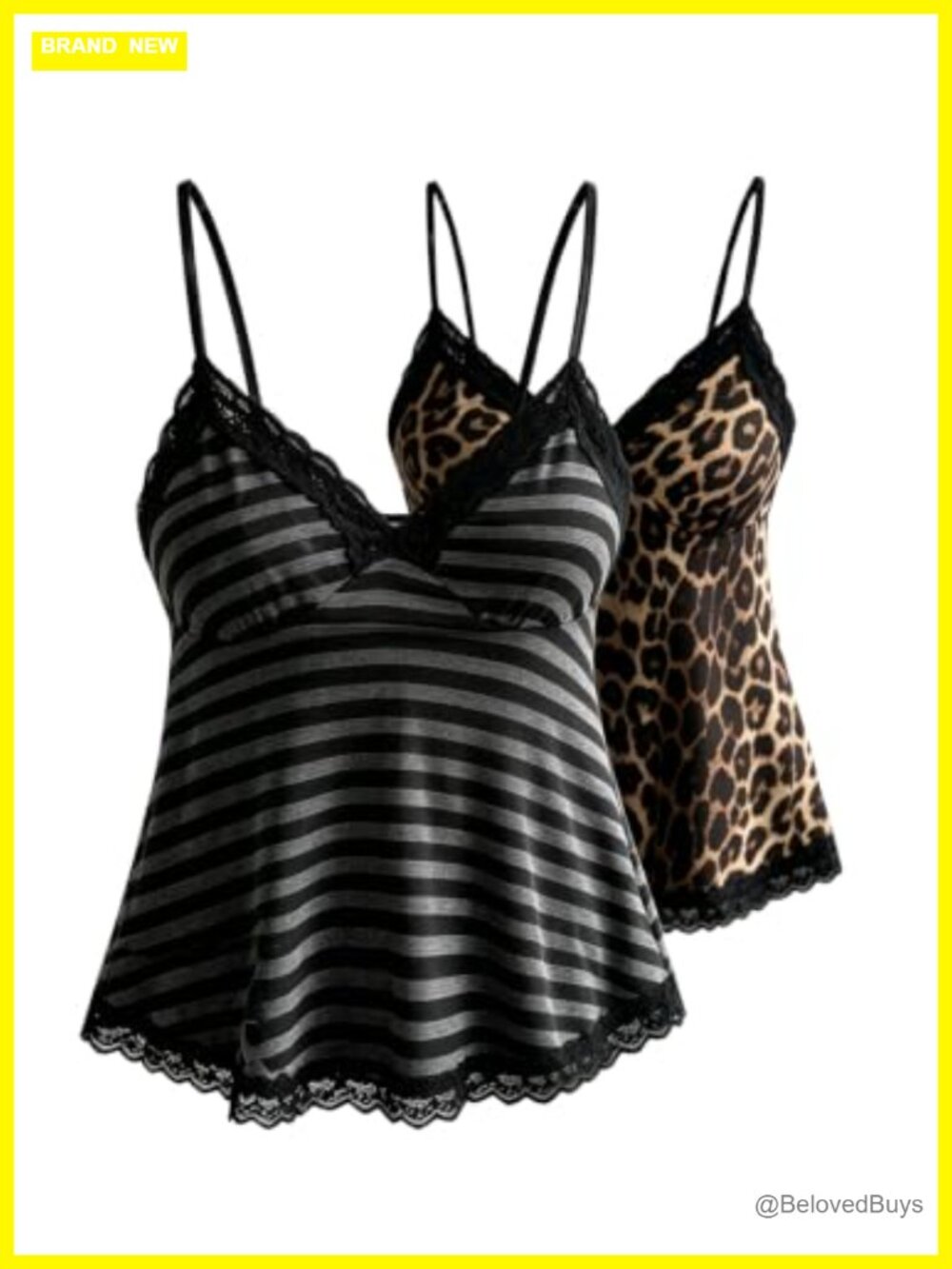 SOLY HUX Lace Cami Babydoll Camisole Y2K Striped Cheetah Top